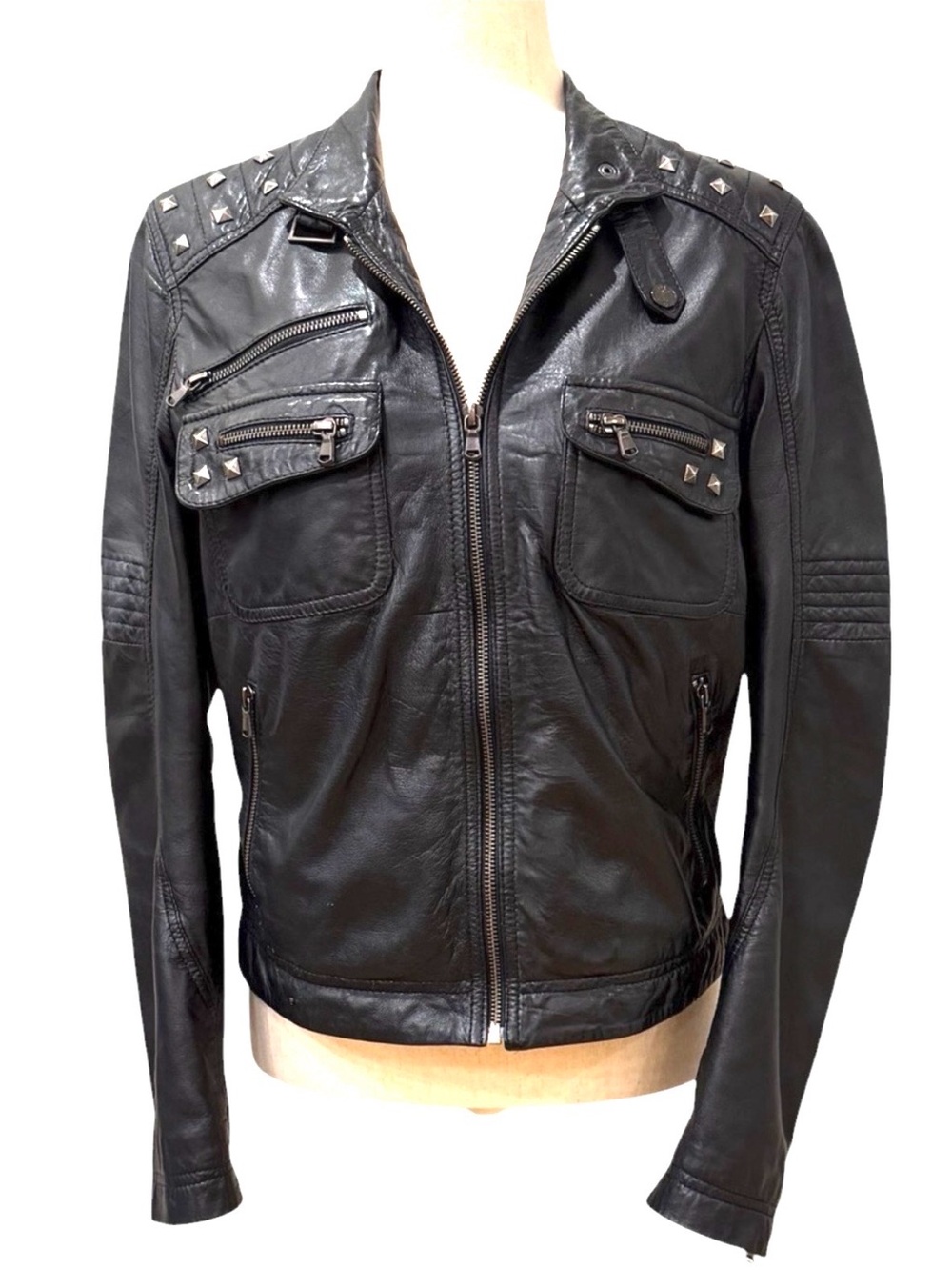 Bod & Christensen LOIAX Black Leather Studded Moto Biker Jacket Women’s M/L